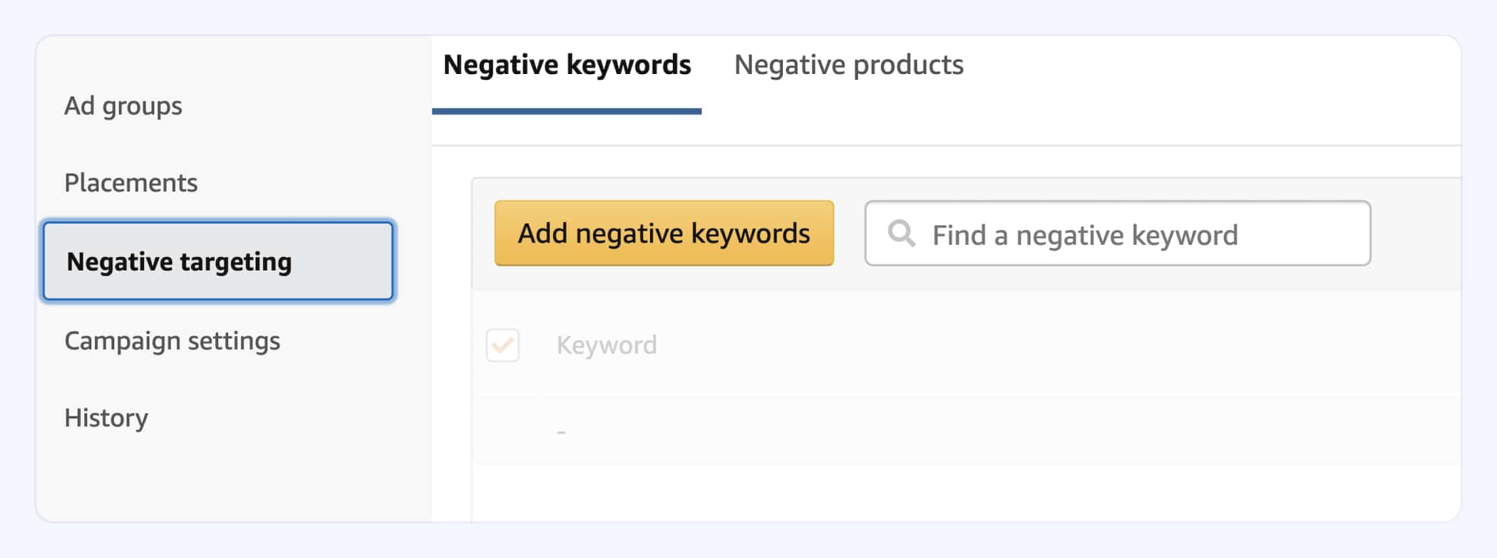 how to add negative keywords