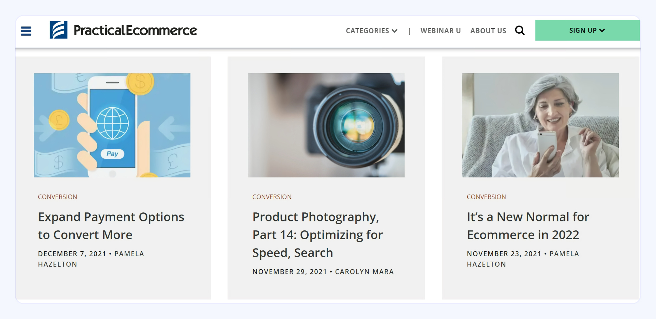 Practical ecommerce website screenshot
