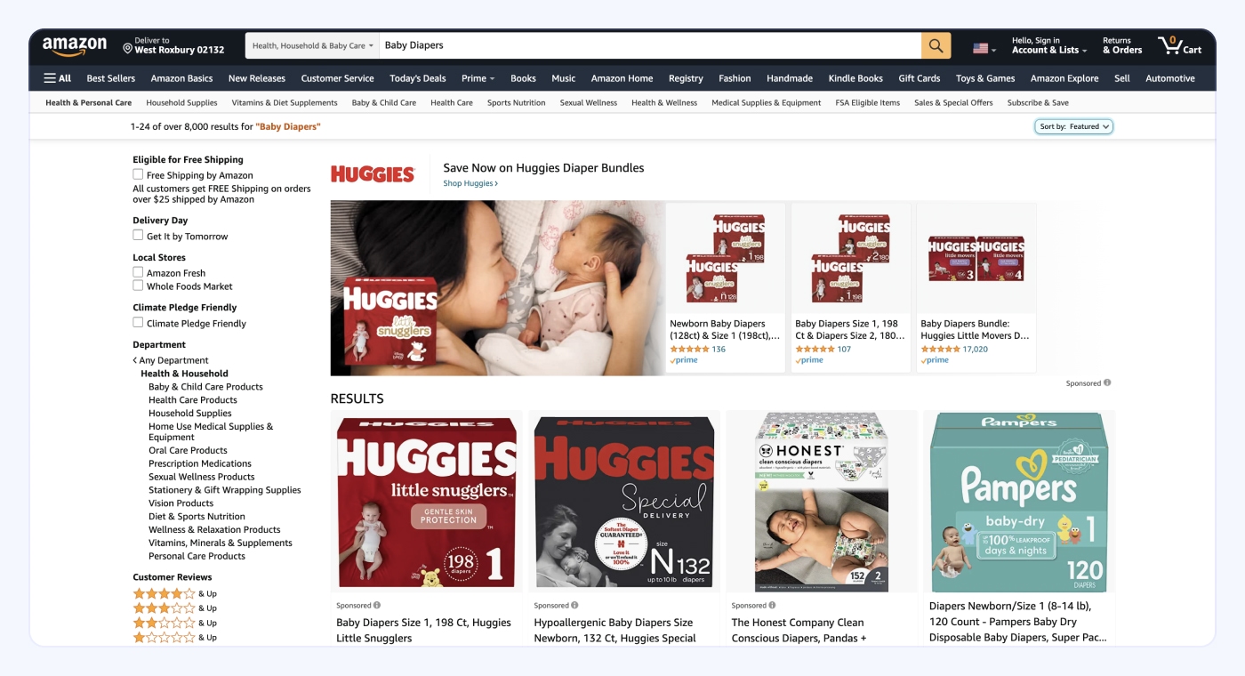 Amazon Competitors in "Baby Diapers" Category