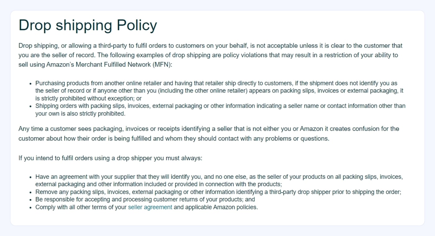Amazon Drop Shipping Policy