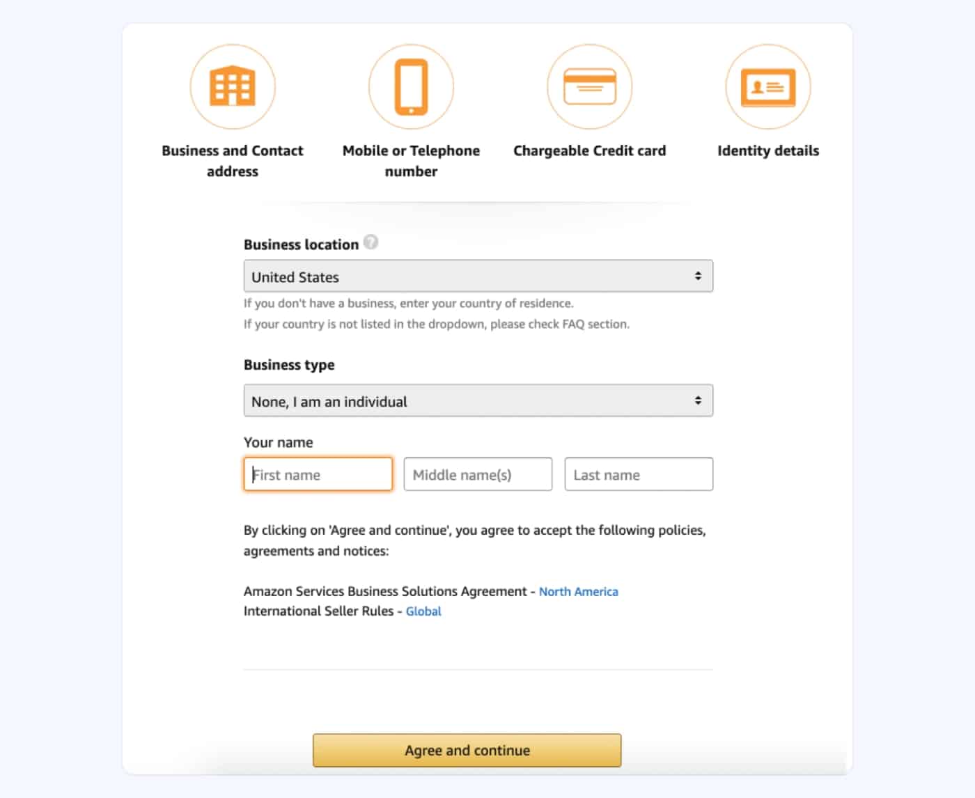 Steps to Create the Amazon Professional Seller Account - Choose Your Location